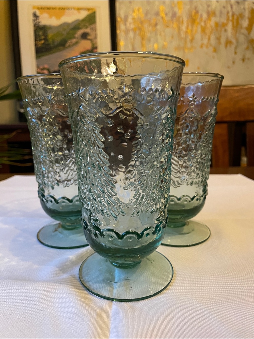 3 Studio Nova Holiday Cheer Green Christmas Tree Goblets Glasses Holidays